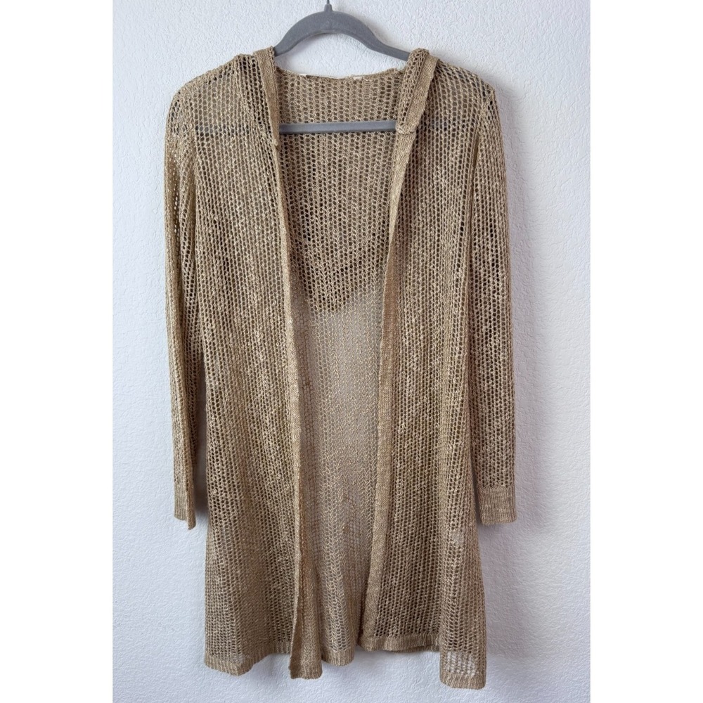Soft Surroundings Boho Open Knit Cardigan Sz S* Hooded Duster Beach Cover Up